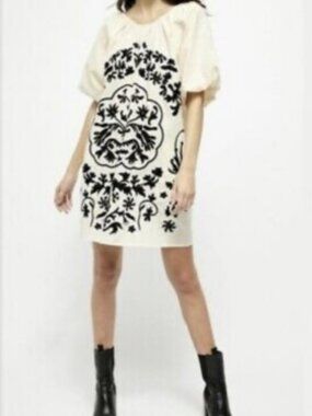 Boho Fiona Embroidered Mini Dress with Puff Sleeves